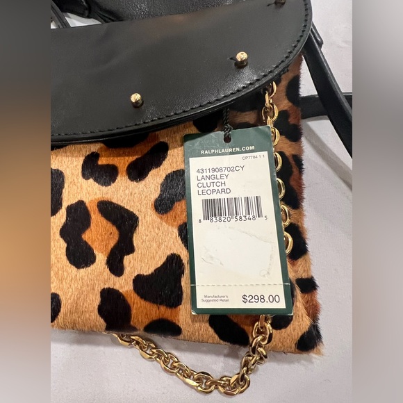 Polo Ralph Lauren Leopard Clutch with Shoulder Strap - Picture 4 of 11